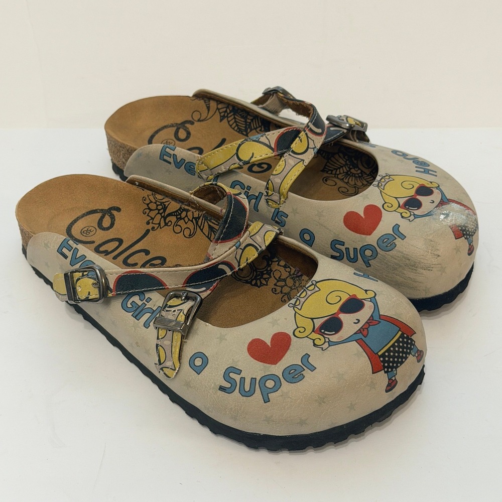 Calceo Goby 'Every Girl Is A Super Hero' Clogs/Mules Shoes Size 38 US 7.5 - Picture 16 of 16